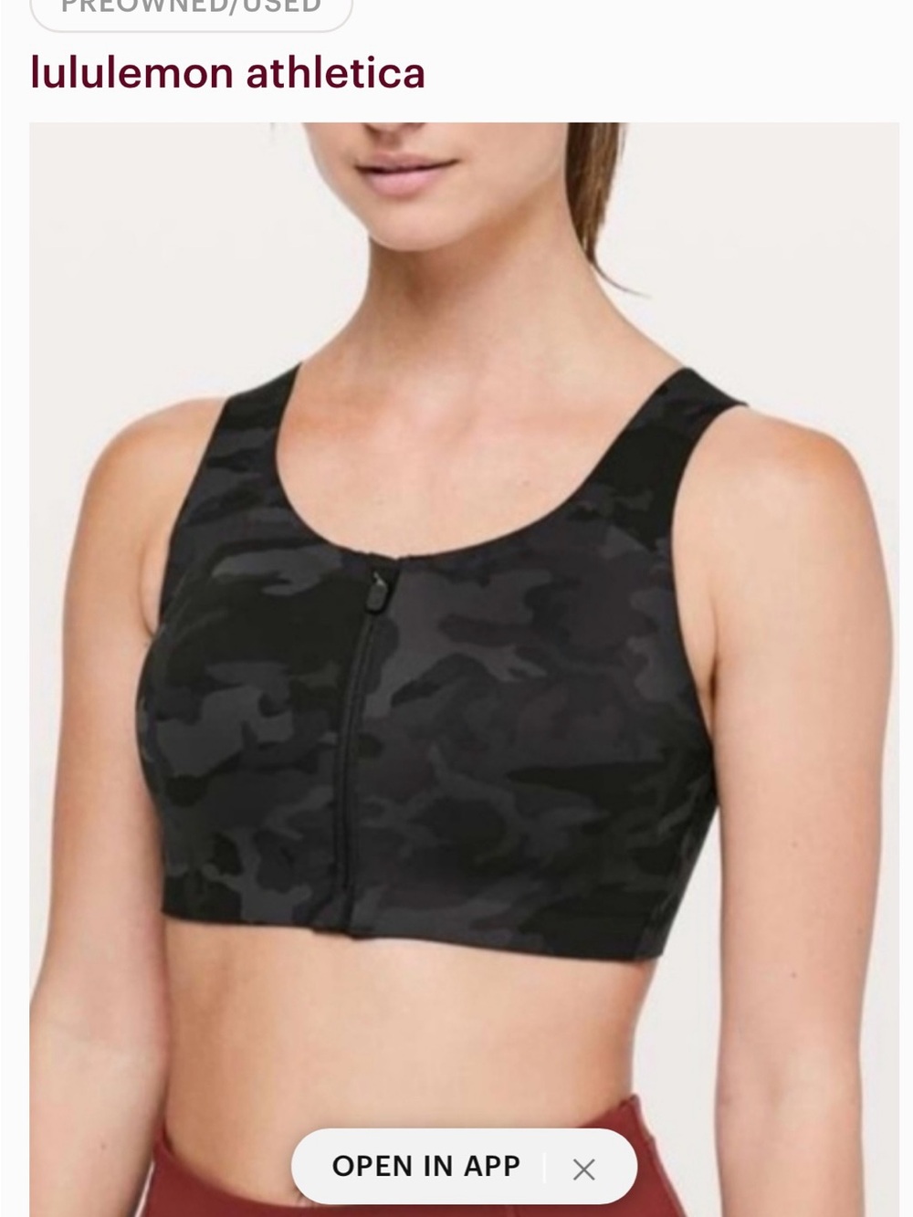 lululemon athletica Black Camo Incognito Front Zip Sports Bra